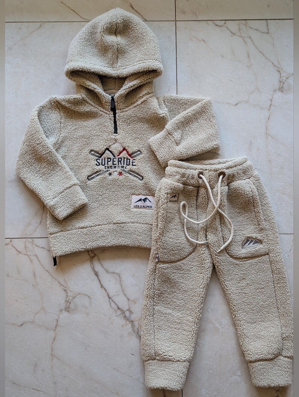 Kids Sherpa Hoodie & Jogger Set - Beige